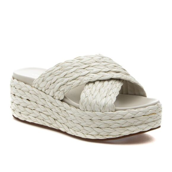 J/Slides QUIVER Bone Raffia Platform Sandals New - Picture 1 of 6